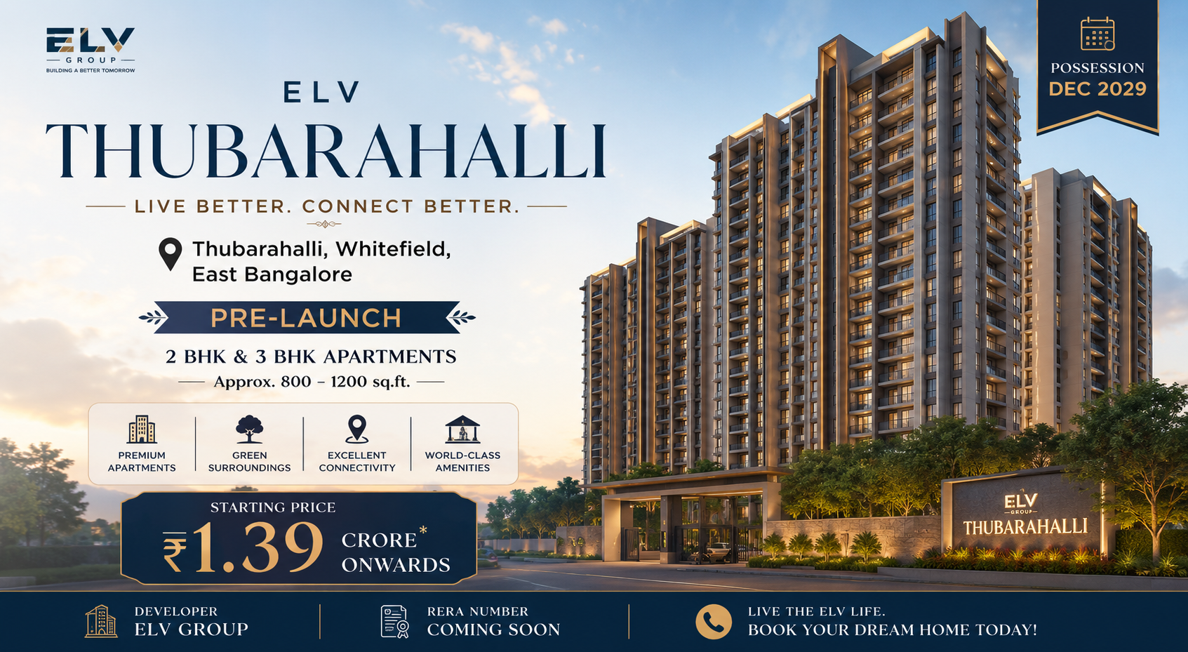 Aerial view of ELV Thubarahalli apartment towers with landscaped surroundings