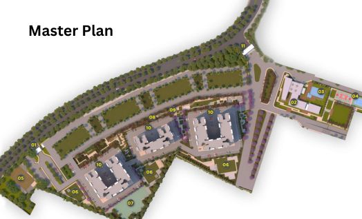 Master layout plan of Ramky Fortuna Whitefield showing tower positions and amenities