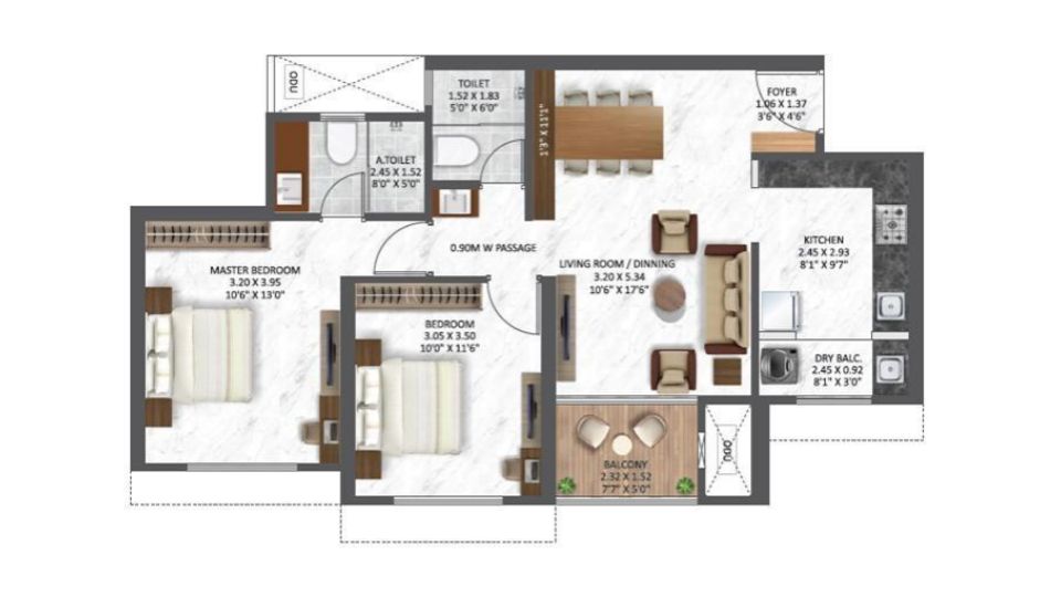 2 BHK floor plan